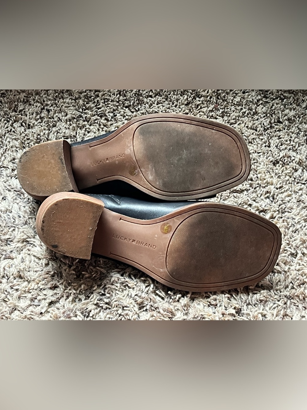 Lucky Brand Shoes Womens 7.5M Jemie Black Leather Heels Mule Slide Open Toe - Picture 11 of 12